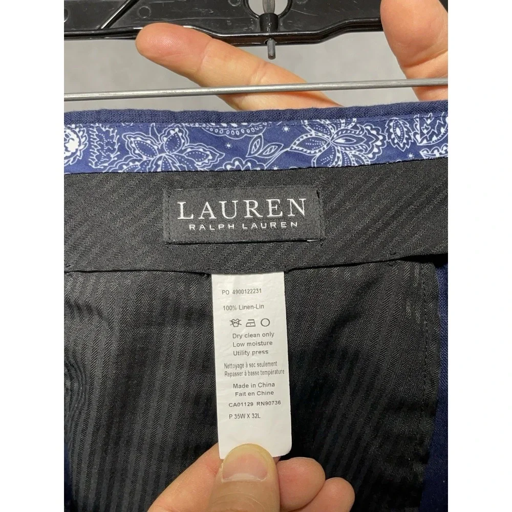 Ralph Lauren Pants Men 35x32 Blue Linen Black Label Hopsack Casual Academia Luxe